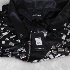 Shattered Glass Off the Shoulder Moto Jacket